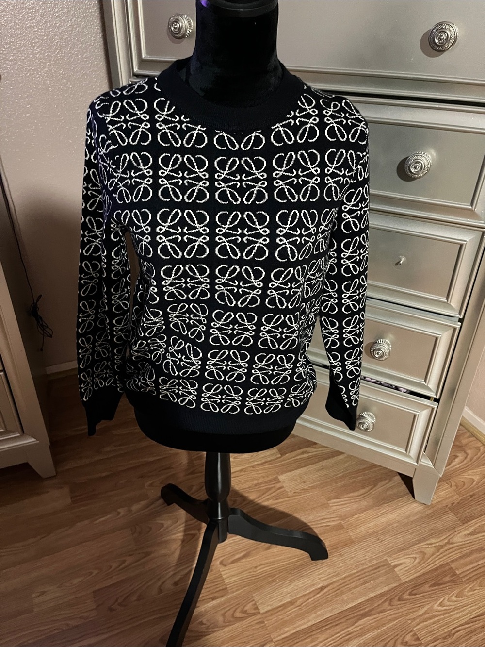 LoeweBlack & White Patterned Crewneck Sweater - Women